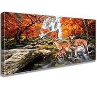 Autumn Forest Waterfalls Modern Canvas Prints Artwork Landscape Tree Paintings Pictures on Canvas Wall Art for Living Room (E)