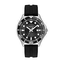 Men's Stainless Steel Quartz Watch with Silicone Strap, Black, 22 (Model: 43B154)