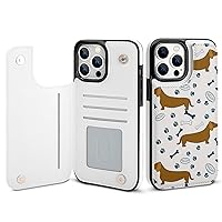 Cartoon Dachshunds Dogs Paw Prints Flip Phone Case with Card Holder Protective Wallet Case Cover Compatible with iPhone 13 Pro Max