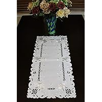 Wedding Bridal Passover Banquet Party Embroidered Lace White Placemat Runner (14x20 2 Pieces)