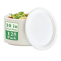 Vplus 100% Compostable Oval Paper Plates 10 inch 125 Pack Super Strong Disposable Paper Plates Bagasse Natural Biodegradable Eco-Friendly Sugarcane Plates for BBQ, Party, Gathering, and Picnic