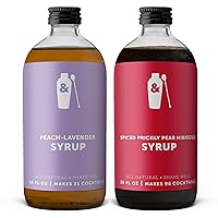 Shaker & Spoon 16oz Peach Lavender Syrup + 16oz Prickly Pear Syrup Perfectly Flavored Syrups for Drinks, Cocktail Mixers, Mocktails, Non-Alcoholic Drinks, Tea, Soda, Lemonade