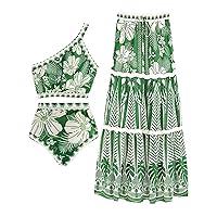 Women's Swimsuit with Beach Cover Up Wrap Skirt Sarong Retro Floral Print Bikini Set Two Piece Bathing