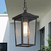 Outdoor Pendant Light Fixture, Farmhouse Exterior Anti-Rust Hanging Lights with Adjustable Chain, Black Ceiling Outdoor Light with Clear Glass, Hanging Lantern for Front Door, Entry, Porch, and Gazebo