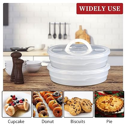 ERTIUANIO 2 Pack 12 In Pizza Food Storage Container with Lid and Handle, 2 Compartments Pizza Slice Storage Container with Foil Pie Pan, Round Pie container for Cake Cheesecake Tortilla Pastry