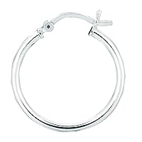 Silver with Rhodium Finish Shiny 2.0X20mm Round Hoop Earring with Hinged Clasp