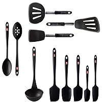 DI ORO 11-Piece Silicone Kitchen Set - 600°F Nonstick Heat-Resistant Utensils - 3 Turners, 5 Seamless Spatulas, 2 Spoons, 1 Ladle - Tools for Cooking & Baking - Dishwasher Safe, Easy to Clean (Black)