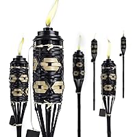 Bamboo Tiki Torches for Outside with Extra-Large (16oz) Metal Canisters and Fiberglass Wicks for Longer Lasting Burn. Stands 59