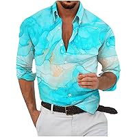 Mens Big & Tall Button Down Beach Shirts Fashion Tropical Print Long Sleeve Hawaiian Shirt Summer Poplin Shirts