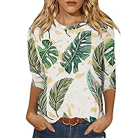 Womens 3/4 Sleeve Tops and Blouses Shirt for Women's Fashion Casual Round Neck 3/4 Sleeve Loose Printed T-Shirt
