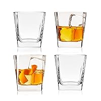 True Square Double Old Fashioned Glasses Set of 4 - Lowball Whiskey Glasses for Cocktails, Drinks or Liquor - Dishwasher Safe 10oz