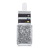 Glitter 5 Cards Holder Cell Phone Pouch, Stretchable RFID Blocking ID Credit Card Wallet Adhesive Purse Stick on Smartphone for iPhone 11/SE,Samsung Galaxy S20 Ultra Note 10 A50 A71 (White)