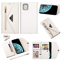 Crossbody Wallet Case for Galaxy A81/Note 10 Lite Zipper Wallet Case[PU Leather] [7 Card Solt] [Wrist Strap] (White)