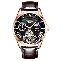 SOLLEN Men's Skeleton Watch, Luxury Automatic Watch for Men, 3 ATM Water Resistance Men's Dress Watch with GMT and Moon Phase - 41 mm