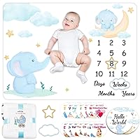 Elephant Baby Milestone Blanket Monthly Year Growth Baby Elephant Photo Blanket Nursery Decor Super Soft Flannel Baby Swaddling Blanket for New Mom Baby Shower Newborn