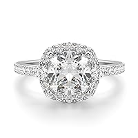3 CT Cushion Moissanite Engagement Ring Wedding Bridal Ring Set, Diamond Ring, Anniversary Solitaire Halo-Setting Accented Promise Vintage Antique Silver Ring for Her