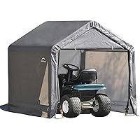 6' x 6' Shed-in-a-Box All Season Steel Metal Frame Peak Roof Outdoor Storage Shed with Waterproof Cover and Heavy Duty Reusable Auger Anchors, Grey