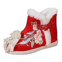High Heeled Shoes for Girls Winter Snow Boots Embroidery Print Shoes Ethnic Style Cotton Boots Girls Dressy Boots Size 4
