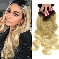 Nadula Hair Ombre T1B613 Blonde Body Wave Human Hair 3 Bundles 10A Brazilian 100% Remy Hair Dark Roots Honey Blonde Human Hair Wavy Weaves Sew in Extension (16 18 20inch)