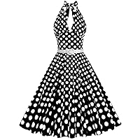 Women's 1950s Vintage Cocktail Party Retro Halter Polka Dot Wedding Guest Rockabilly Pinup Audrey Hepburn Dresses