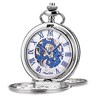 ManChDa Mechanical Pocket Watch for Men Women Vintage Pocket Watch with Chain Roman Numerals Skeleton Pocket Watches with Box and Chains Gift for Son Dad Gifts for Him