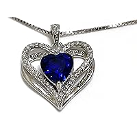 2 ctw Natural Sapphire Diamond Necklace Valentine's Gifts for Women 925 Sterling Silver 18k White Gold Fine Jewelry Heart Pendant Necklace Anniversary Birthday Gift for Woman Wife Mom Girlfriend Lady