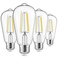 Edison Light Bulbs 60W Equivalent, Dimmable Vintage LED Light Bulbs, E26 Medium Base, Cool White 4000K, ST58, 6W, 750LM, 90+ CRI, Antique Decorative Filament LED Bulb, Clear Glass, Pack of 4