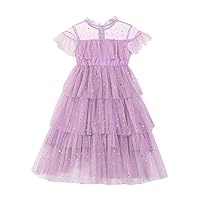 Toddler Girls Fly Sleeve Star Moon Paillette Princess Dress Dance Party Ruffles Dresses Clothes Vintage Dress for