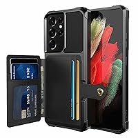Case for Samsung Galaxy S23/S23 Plus/S23 Ultra,Shockproof Phone Case with Built in Card Holder,Magnetic Buckle,Ultra Thin Protective Cover,Black,S23 6.1