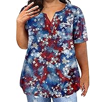 Plus Size Tops for Women Large T-Shirt Casual Independence Day Ing V-Neck Short Sleeve Pocket Top T Shirts