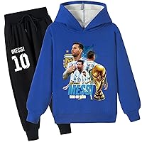 Kids Graphic Long Sleeve Pullover Hoodie and Sweatpants Set,Brushed Sweatsuit Lionel Messi Hooded Set for Boys