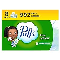 Puffs Plus Lotion Facial Tissues, 8 Family Boxes, 124 Facial Tissues per Box, Allergies and Colds