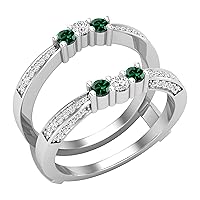 Dazzlingrock Collection Round Lab Created Gemstone & Natural White Diamond Enhancer Wrap Guard Anniversary Band Ring for Women in 925 Sterling Silver (White Diamond- 0.33 CT, Color I-J, Clarity I2-I3)
