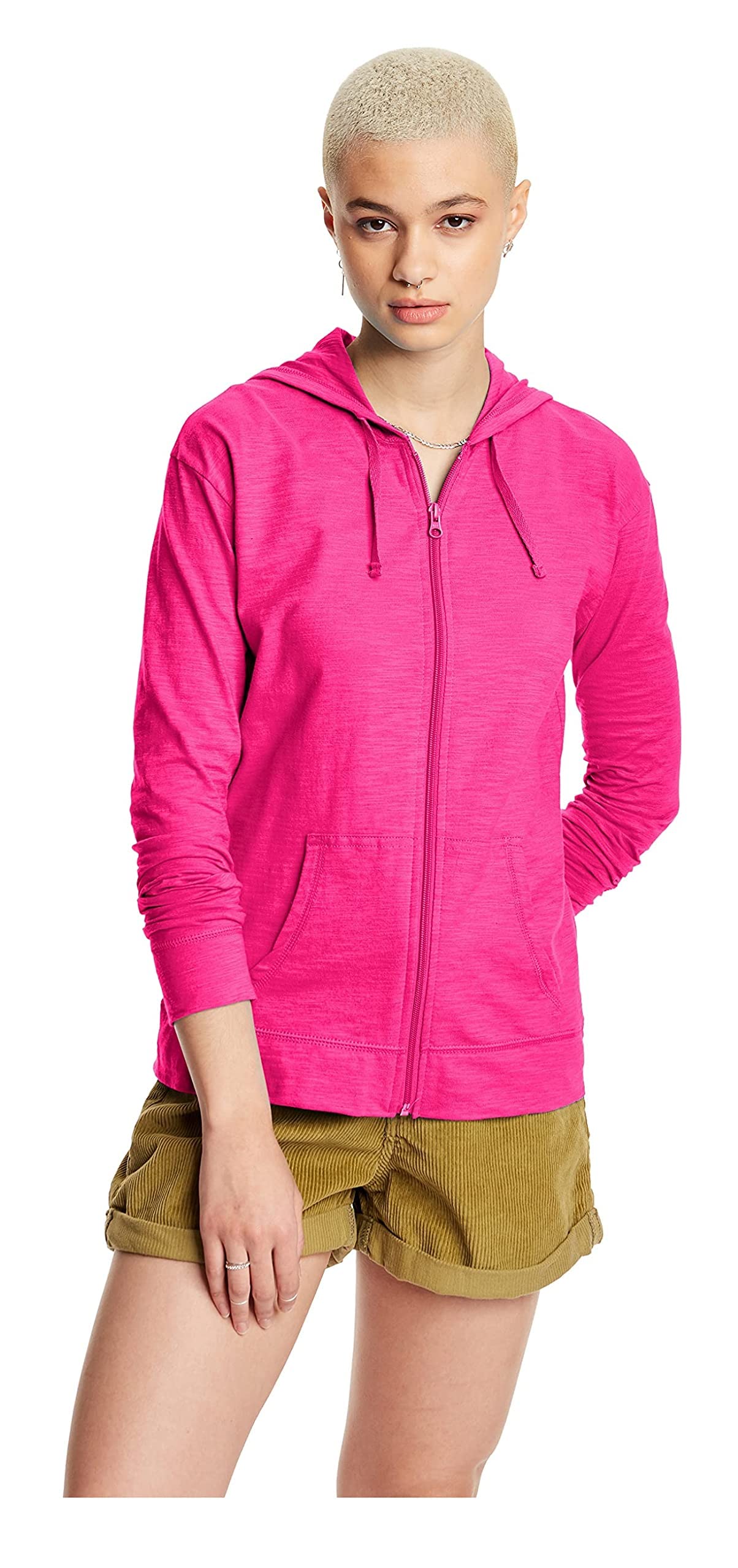 Hanes Women's Full Zip Slub Cotton Jersey Hoodie