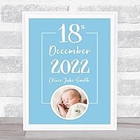 The Card Zoo New Baby Birth Details Nursery Christening Date Blue Photo Keepsake Gift Print