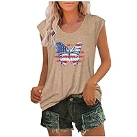 Women USA Flag Cap Sleeve Tee Tops Summer Funny Butterfly Print Casual T-Shirts Summer Fashion Loose Fit Blouses