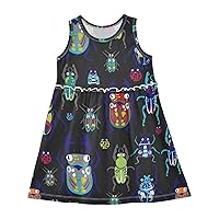Hand Drawn Colorful Bugs Girl Dress Sleeveless Toddler Girl Outfits Fashion Girl Clothes Size 2t-8Y