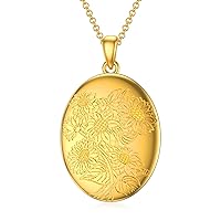 10K 14K 18K Solid Gold/Plated Gold Oval Locket That Holds Pictures Personalized Oval Sunflower/Starburst/Rose Locket With Solid Gold Chain Gift