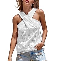 CUPSHE Women Tops High-Neck Cross Over Cut-Out Tank Sleeveless Basic Tee Shirt Solid Casual Summer