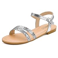 IDIFU Women's Flat Sandals Dressy Summer Strappy Sandals Open Toe Slingback Ankle Strap Dress Sandals with Two Toe Strap Wedding Prom Beach Bride Bridesmaid Sandals Comfortable Fashion Cute Sandals