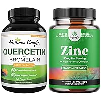 Bundle of Pure Zinc Supplement & Immune Support Quercetin with Bromelain Supplement - Provides Nail and Skin Care and Joints Support - Boost Immunity, Brain and Lung Health - Helps with Focus &