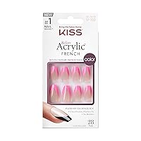 KISS Salon Acrylic French, Press-On Nails, Nail glue included, Squared', Light Pink, Medium Size, Coffin Shape, Includes 28 Nails, 2G Glue, 1 Manicure Stick, 1 Mini File
