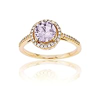 DECADENCE Sterling Silver Yellow 1mm Created White Sapphire & 7mm Round Rose De France Halo Ring