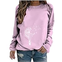 Dandelion Printed Sweatshirts Women Long Sleeved Loose Fall Pullover Clothes Round Neck Cute Comfy Winter Shirt