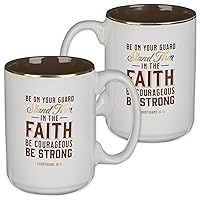 Christian Art Gifts Ceramic Scripture Coffee & Tea Mug, Large, 14 oz Inspirational Bible Verse Mug for Men: Stand Firm in the Faith - 1 Cor. 16:13 Lead-free Novelty Drinkware White/Brown/Gold