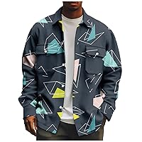 Men's Corduroy Shirts Casual Stripe Long Sleeve Button Down Shacket Jackets with 2 Flap Pocket Fall Jacket