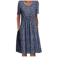Sexy Dresses for Women with Sleeves, Women's Summer Casual Fashion V-Neck Mid-Sleeve Print Button Loose Dress