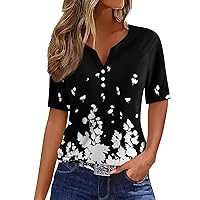 Summer Tops for Women 2024 Holiday Trendy Button Henlry Neck Boho Short Sleeve Shirts Casual Loose Comfy Tunic Tops