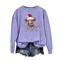 Womens Christmas Sweatshirt Crewneck Oversized Pullover Cute Funny Graphic Christmas Sweater Tops Plus Size