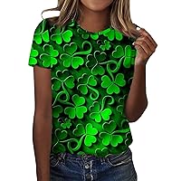 Ladies 2024 Short Sleeve Shirt Blouse St Patrick's Day Printed Tunic Daily Tee Round Neck Dressy Tshirt Trendy Tops